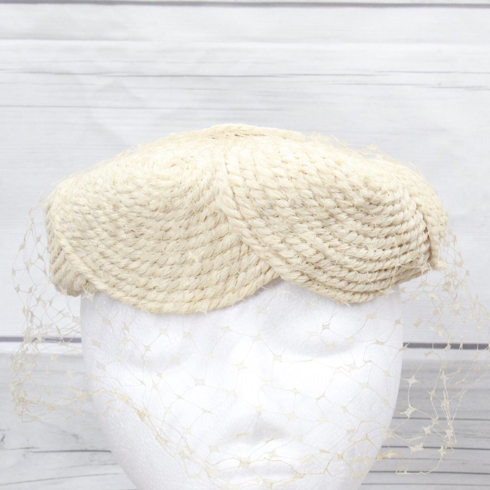 *Vintage! Everitt Womens Cream Spun Woven Crochet Hat - Picture 3 of 11